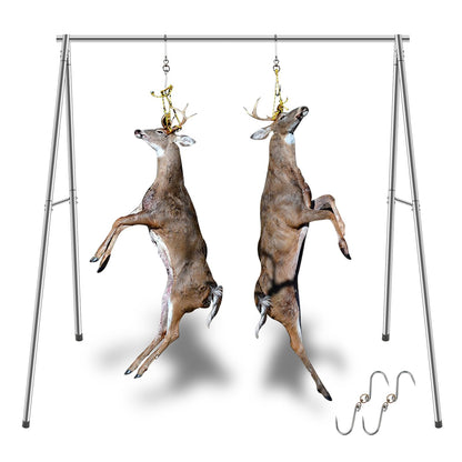Deer Hanger for Skinning, Stainless Steel Deer Hanging Hoist with Winch & Gambrel, Game Hoist Rack for Deer, Elk, Bear, Hogs, Goat, Boar, Fish, Ideal for Hunting, Dressing, Processing - Heavy Duty