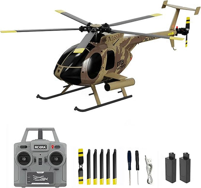 Remote Control Helicopter C189 MD500 RC Helicopter Model 1/28 Scale 4CH Single-Rotor Helicopters with 6-Axis Gyro and Brushless Motor 2.4GHz RC Aircraft for Adults 2 Batteries (Camouflage)