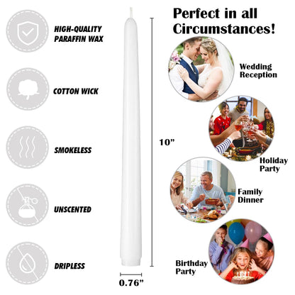 Set of 8 10 Inch White Taper Candles, Dripless Unscented Skinny Candlesticks for Home Party Dinner Table Decoration
