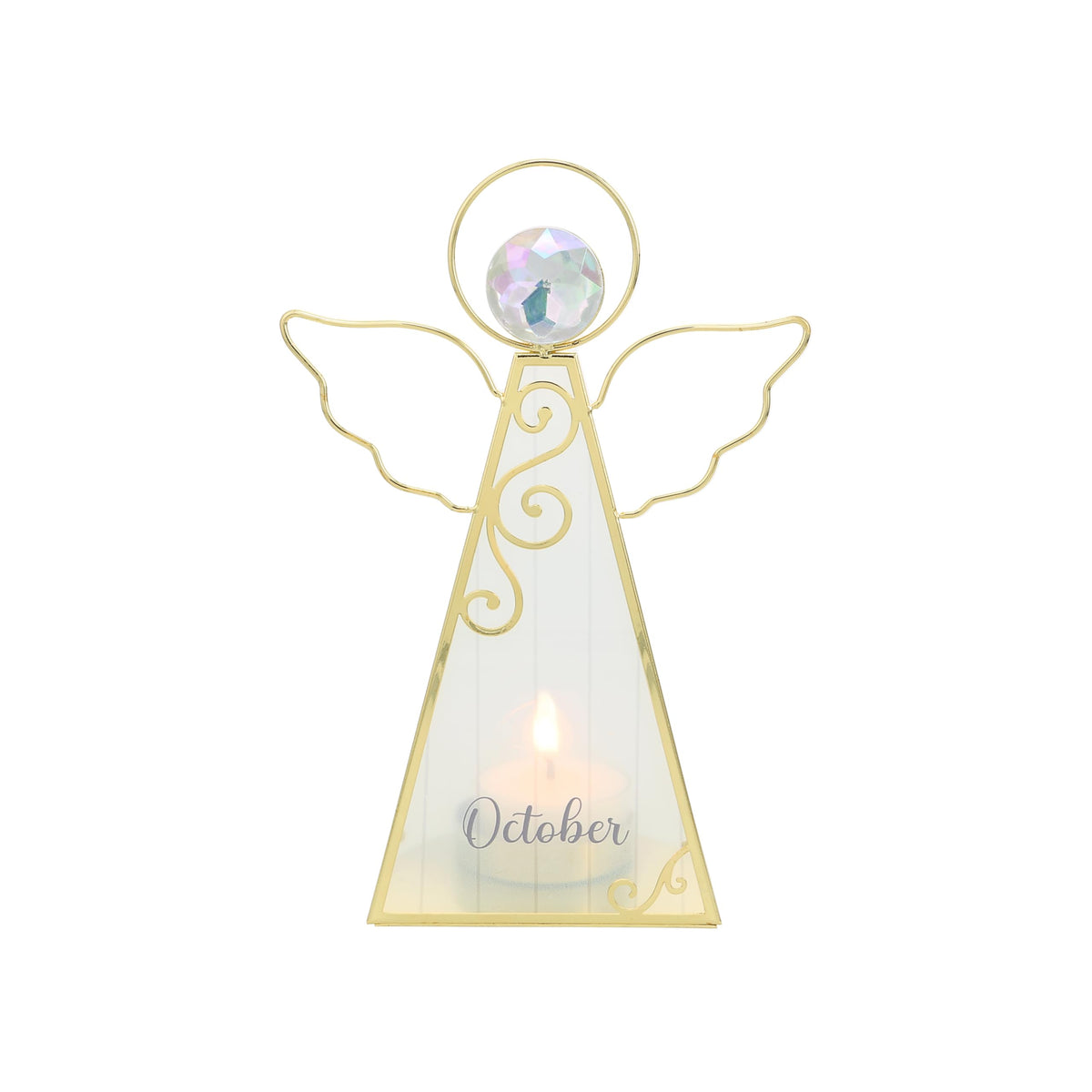 Pavilion Gift Company- October - 6.5" Angel Tealight Candle Holder Religion Faith October Birth Month Birthday Zodiac Libra Scorpio Crystal Birthstone Keepsake Decor Gift