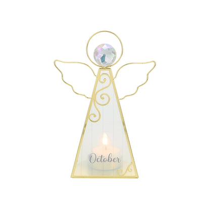 Pavilion Gift Company- October - 6.5" Angel Tealight Candle Holder Religion Faith October Birth Month Birthday Zodiac Libra Scorpio Crystal Birthstone Keepsake Decor Gift