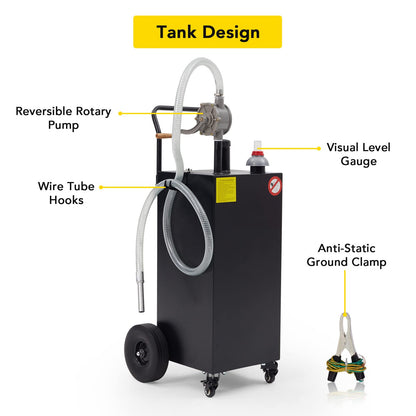 30 Gallon Gas Caddy - Portable Fuel Tank with Pump Gasoline Tank Portable Fuel Storage Tank for Boat, Car,Garden, Lawnmower, ATV