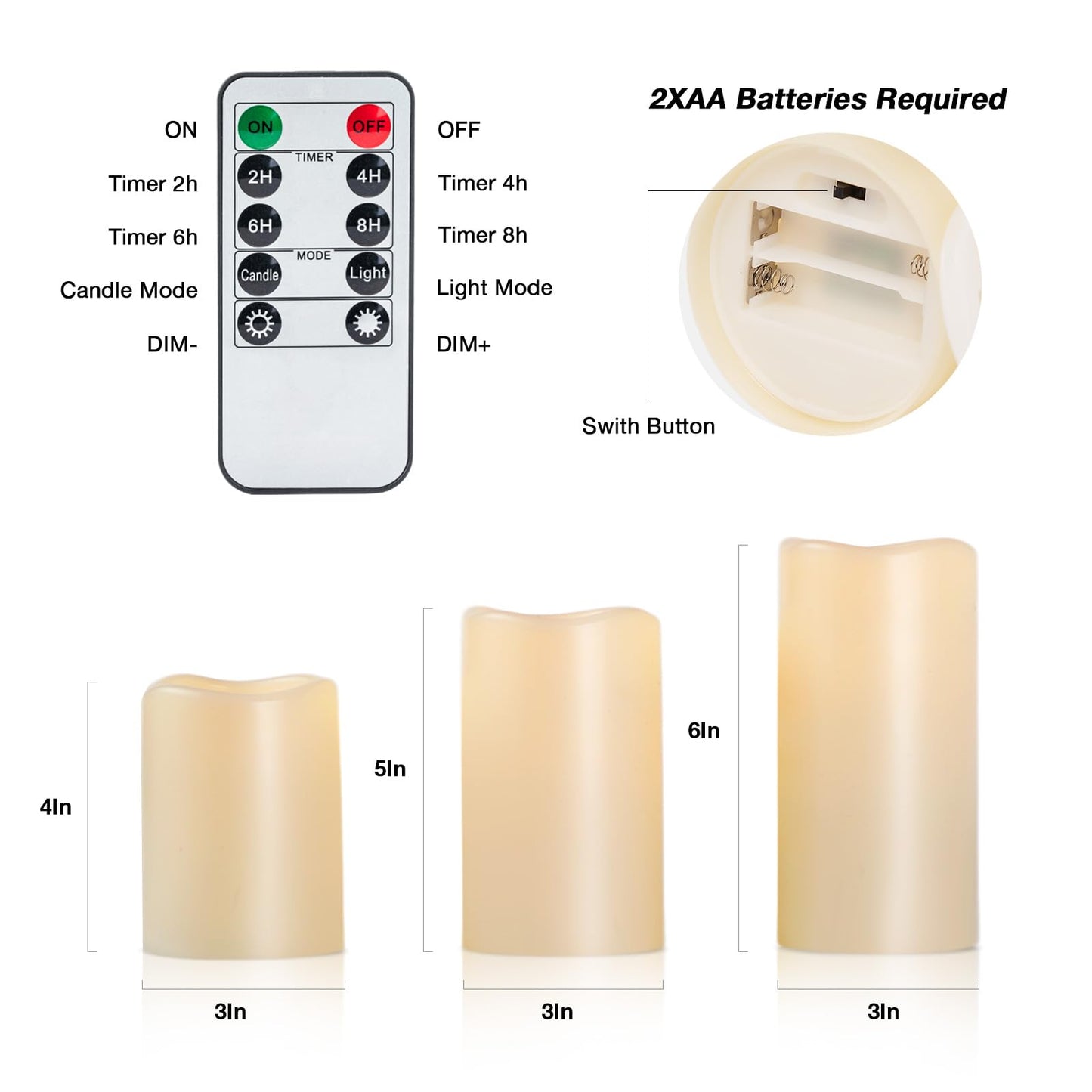 Amagic Outdoor Waterproof Flameless Candles with Timer, Battery Operated Candles with Remote Control, D3 x H4 5" 6" Electric LED Pillar Candle for Outside Patio, Garden, Indoor Decor, Ivory, Set of 3