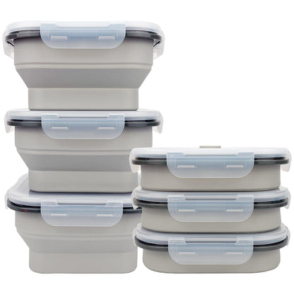 CARTINTS Large 1200ml Collapsible Bowls with Lids, Silicone Food Storage Containers, Space-Saving Meal Prep Containers For Kitchen and Outdoors Camping, Set of 3, Grey