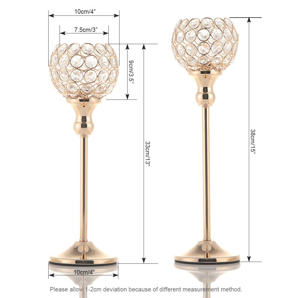VINCIGANT 16PCS Gold Crystal Candle Holders Pillars for Wedding Decoration,Votive Crystal Candle Holders for Dinner Table Room Party Rhinestone Decorative