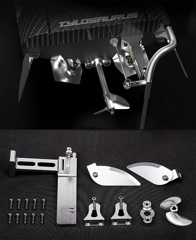 All Metal Boat Upgrade Kit: Arrow UDI005/UDI022 Tylosaurus Brushless RC Boat with Alloy Propeller Tail Rudder Steering Water Jet &amp Waterproof Ring