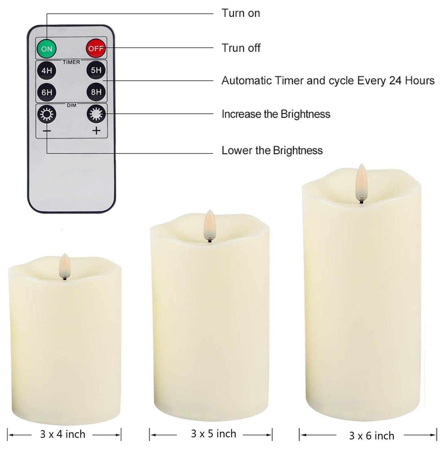 COVEGE Flickering Flameless Candles with Remote, Most Realistic Battery Operated Candles, Set of 3 LED Candles with Timer for Home Wedding Halloween Christmas Decoration