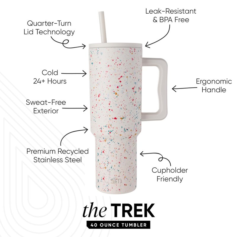 Simple Modern 40 oz Trek Tumbler with Handle and Straw Lid | Cup Holder Friendly Insulated Stainless Steel Travel Mug | Cream Terrazzo
