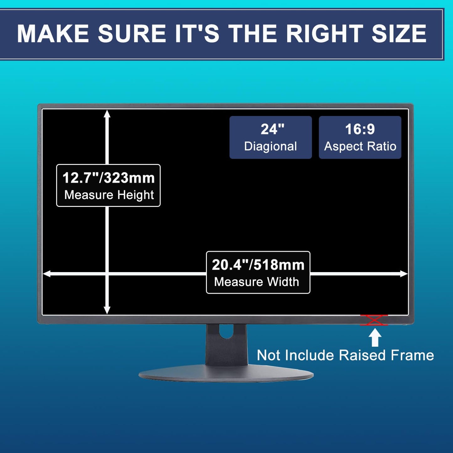 24" Anti Blue Light Anti Glare Screen Protector for Dell/HP/Acer/ViewSonic/ASUS/Aoc/Samsung/Sceptre/LG/PHILIPS/Amazon 24" 16:9 Standard/Curved Monitor &Touchscreen, Eyes Care (20.94" x 11.77" /W x H)