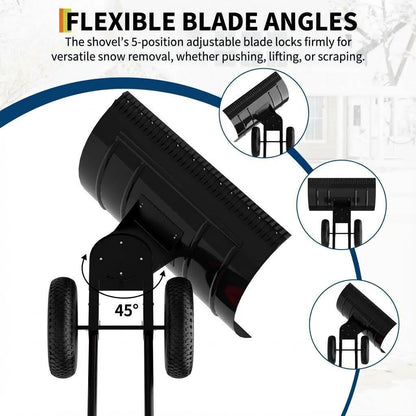 40" Heavy-Duty Wheeled Snow Shovel with Adjustable Handle & Blade – Angled Snow Pusher for Driveway, Sidewalk, Deck & Steps