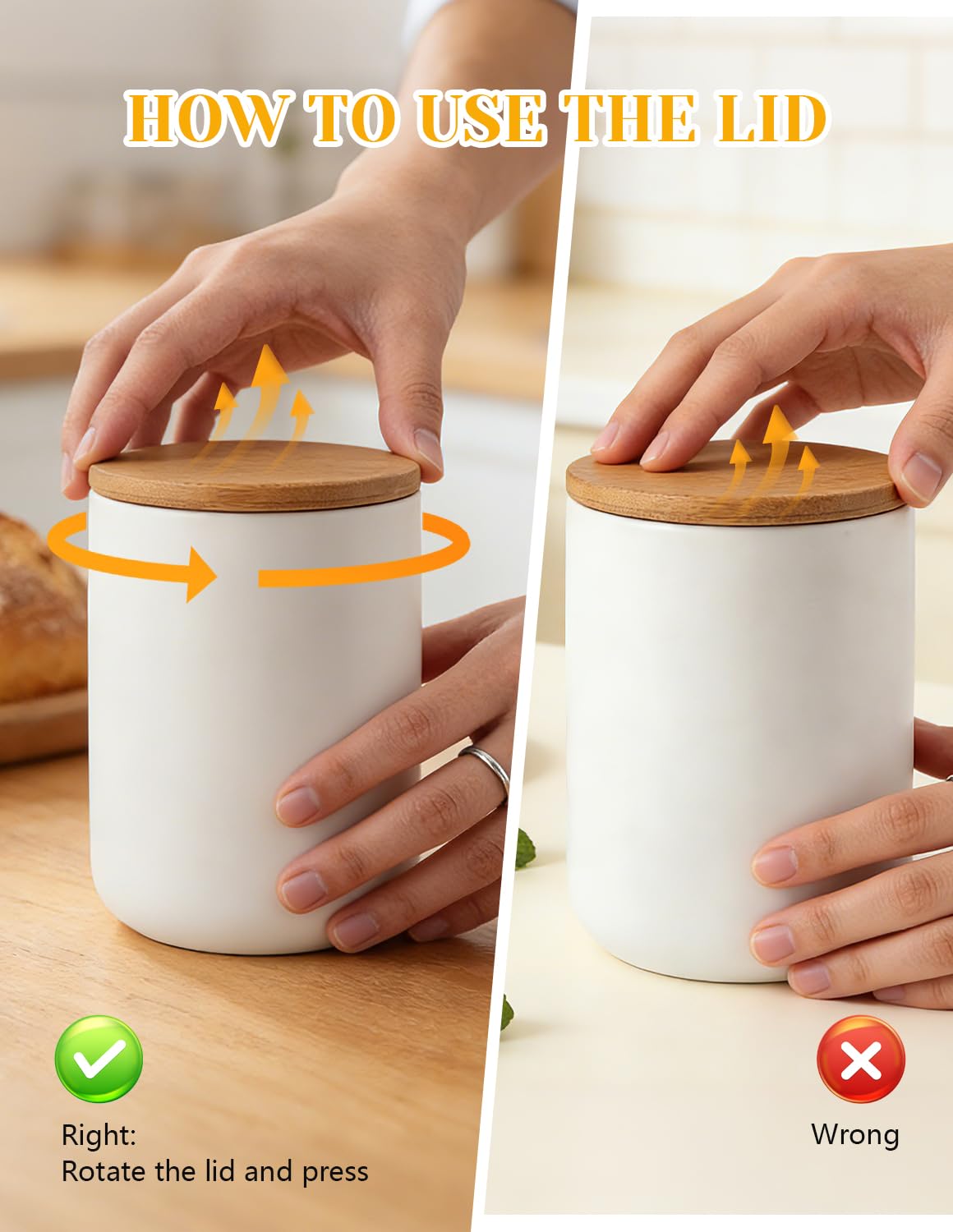 Ceramics Food Storage Jar Canister with Airtight Seal Bamboo Lid, Simple Style Kitchen Canister for Food Storage, Store Coffee, Sugar, Tea, Spices and More (White (8.79oz/260ml))