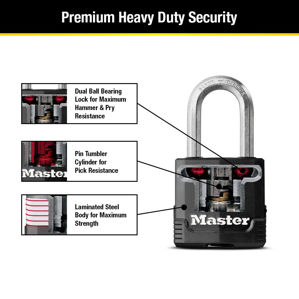 Master Lock Magnum Heavy Duty Outdoor Padlock with Key, Weather Resistant Body and Cut Resistant Shackle make Lock Perfect for Fences, Gates, Sheds, M115XDLF