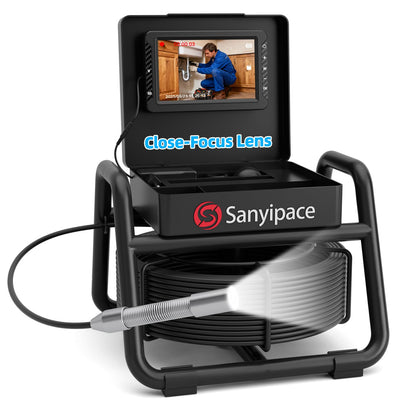Sanyipace Sewer Camera, 5" IPS HD Pipe Inspection Camera,Built-in 32GB DVR with Microphone and Speaker, 8 LED Lights,IP68 Waterproof Drain Camer for Sewer Line, Home, Duct Drain Pipe Plumbing