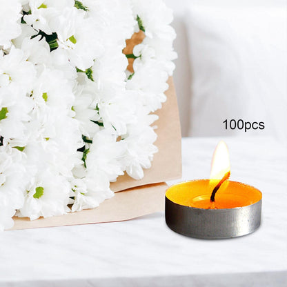 Gcljlmy 100x Smokeless Round Candles 1H Long Burning Tea Light Tibetan Buddhist Church Tealight Ghee Butter Lamp Candles for Meditation Wedding Rituals Altars (Yellow)