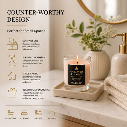 Fresh Linen Scented Candle, Soy Wax Candle for Bathroom, Powder Room & Bedroom, Up to 30 Hour Burn Time, Giftable, Sea Breeze Jasmine and Soft Musk Fragrance, Island Cotton, 5.3 oz – Maison De Flamme