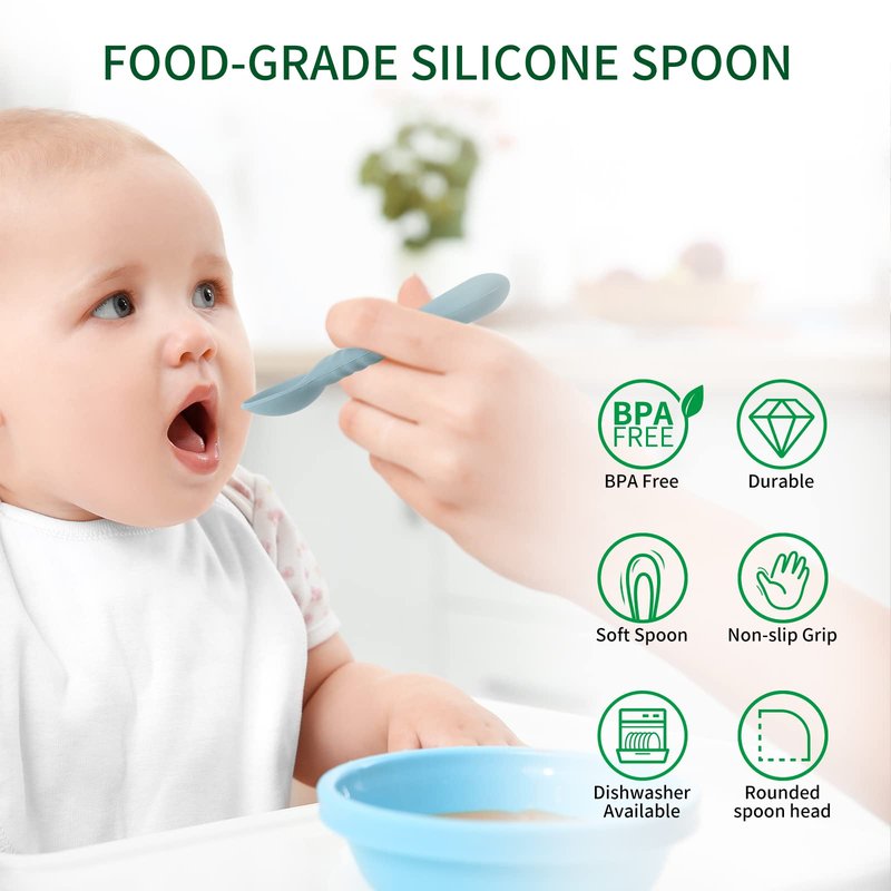 ME.FAN Silicone Baby Feeding Spoons [6 Pack] - First Stage Infant Spoons, Training Spoon for Self Feeding Babies and Toddlers
