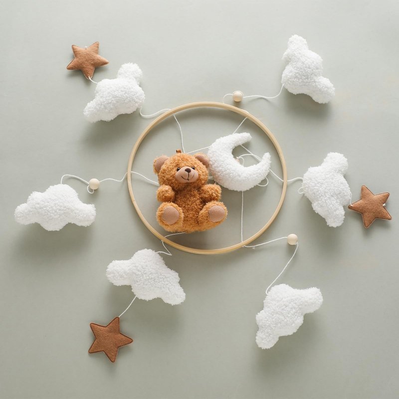 let's make Baby Mobile for Crib Bear Cloud Crib Mobile Handmade Furry Nursery Mobile Gender Neutral Crib Toy Hanging for Nursery Decor Accessories