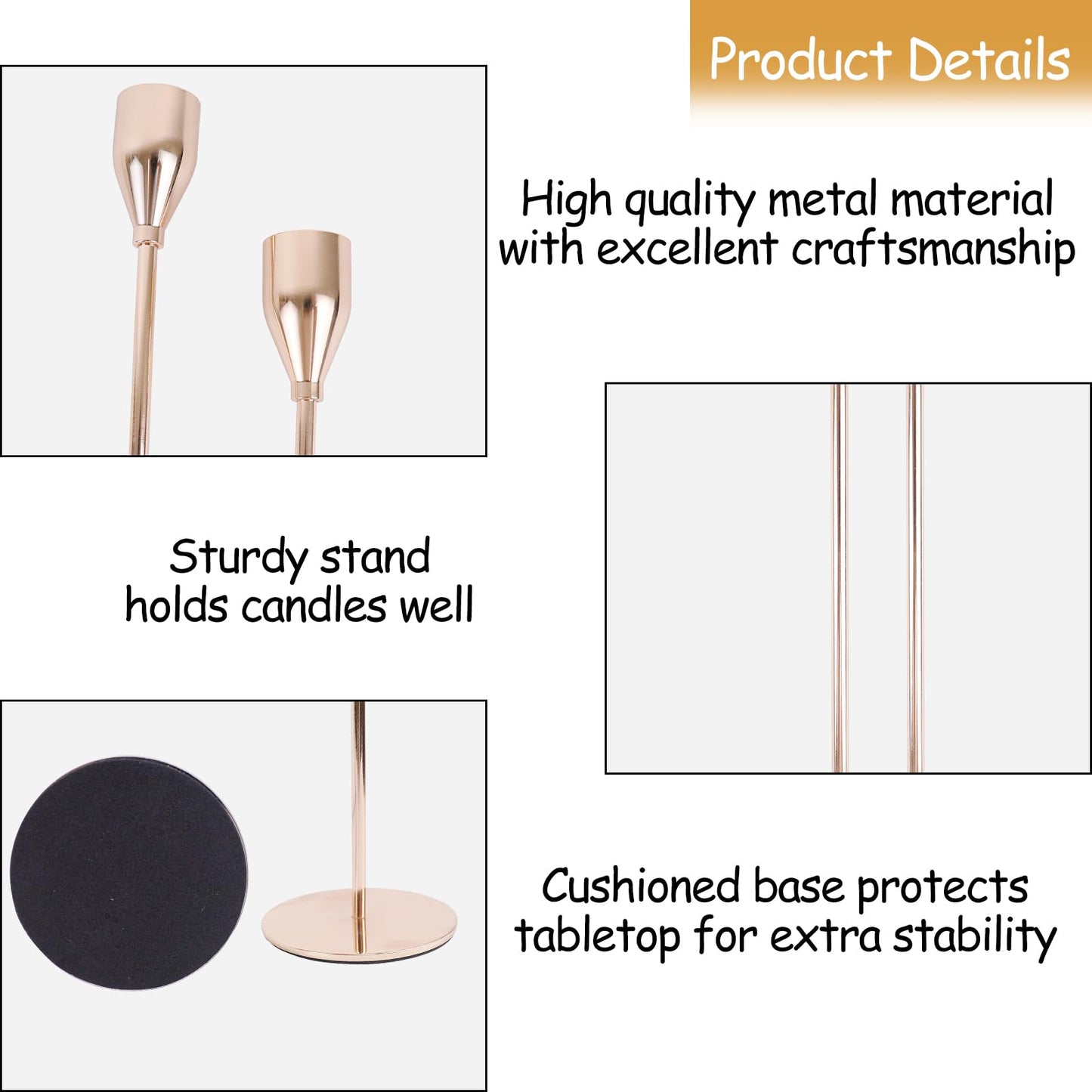 AUMAYCO French Gold Candle Holders Set of 6, Metal Taper Candle Holders, Gold Candlestick Holders, Fits 2.2cm Thick Candle&Led Candles, for Table Centerpiece, Mantels, Weddings, Dining, Party
