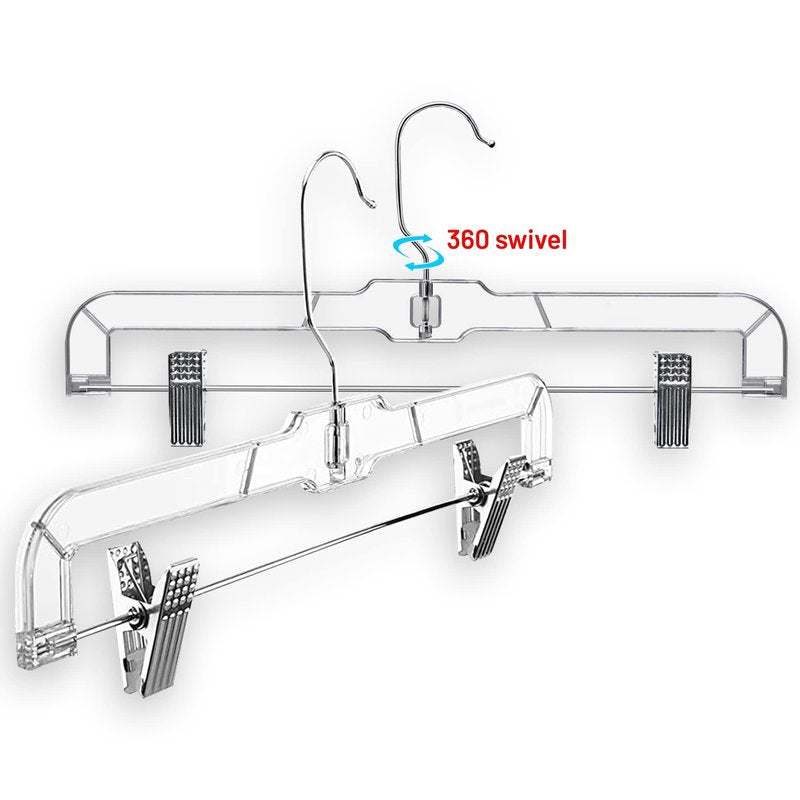 DEILSY™ Skirt Hanger Pants Hangers with Clips Hangers Shorts Hanger Clear Plastic Clothes Hangers with 2-Adjustable Clip Non-Slip Clothes Hangers Perfect for Pant, Pack of 12