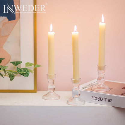 Inweder Glass Taper Candle Holders: Crystal Clear Candlestick Holders Modern Small Candle Stick Holder for Wedding Table Centerpiece Party Dinning Home Christmas Set of 4