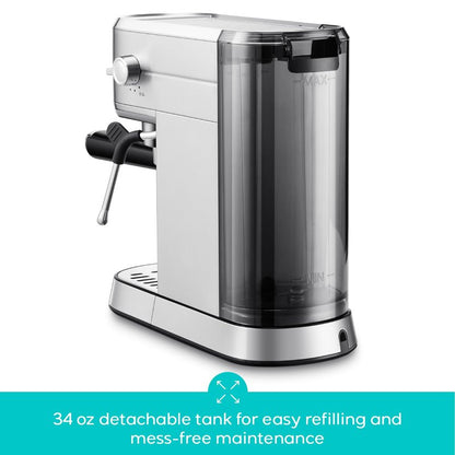 CASABREWS CM5418 Espresso Machine 20 Bar, Compact Espresso Maker with Steam Milk Frother, Stainless Steel Coffee Machine with 34oz Removable Water Tank for Cappuccino, Small Latte Machine, Silver