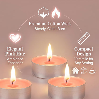 Pink Tea Lights Candles Set - MAQIHAN Mini Tealight Candles Votive Soy Candle with Cotton Wick for Home Decoration, Wedding, Emergencies, Shabbat, 25pcs