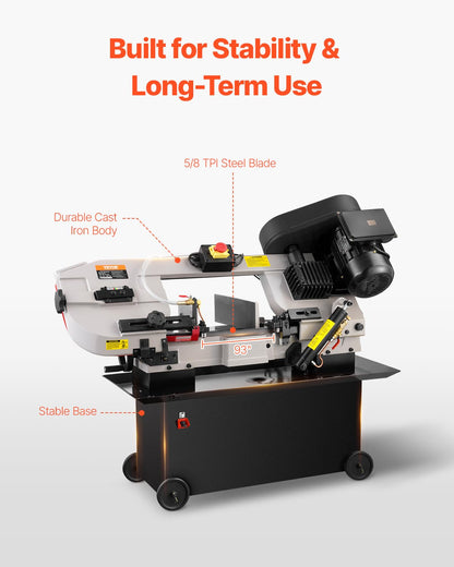 VEVOR Metal Horizontal Band Saw, 7 x 12 in Rectangular Cutting Capacity, 110/220V Vertical Cutting Bandsaw with 1.1 kW Motor, 0-45° Angle Adjustment, Variable Speed, for Metal, Wood, and Plastic