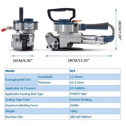 HIGHTOP B19 Pneumatic Strapping Tool Packaging Strapping Machine No Sub-Banding Handheld Strapping Machine for PP &PET Belt Width 1/2" 3/4"