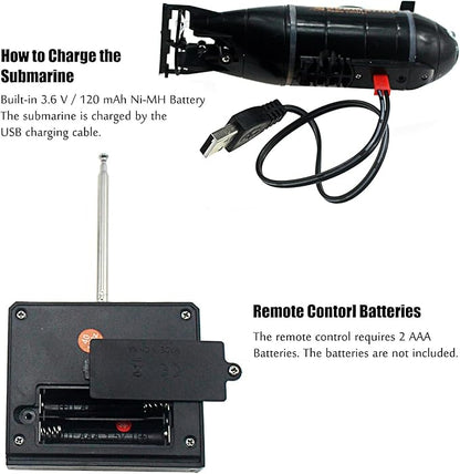 Tipmant Mini Remote Control Nuclear Submarine Toy RC Boat Electric Water Kids Birthday Gifts (Black)
