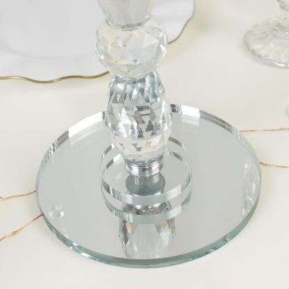 Efavormart Crystal 5-Arm Candelabra Taper Candle Holder with Hanging Prisms & Round Mirror Base – Faceted Cut Glass Design - 14" Tall