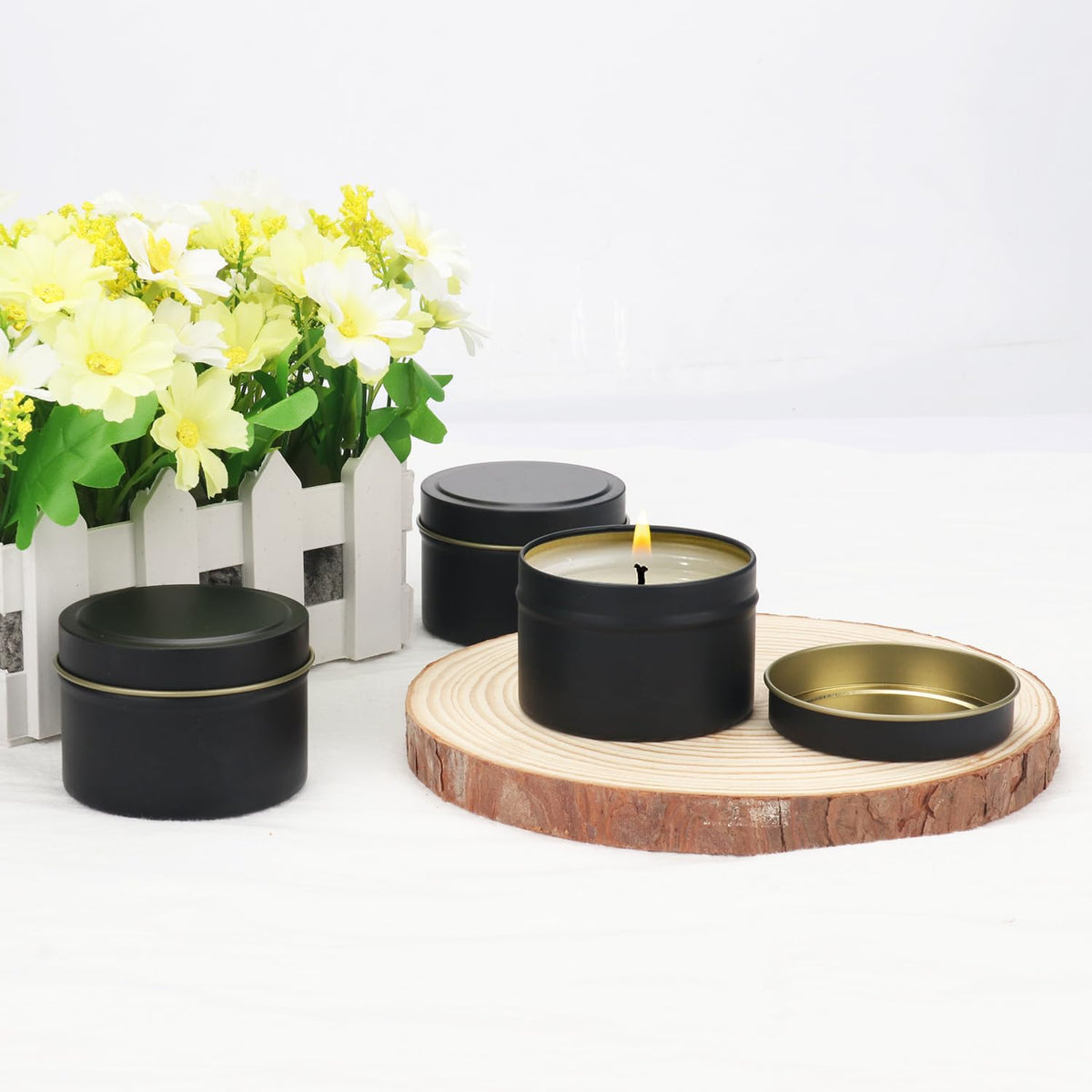 GENHAKON 36 Pack 8 oz Black Candle Tins - Bulk Candle Making Tins and Jars