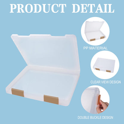 Olutacot 12 Pcs Clear A4 A5 File Box Document Plastic Storage Box with 48 Labels File Holder Organizer Paper Plastic Case Magazine Protector with Buckle Office School Supplies(Brown)