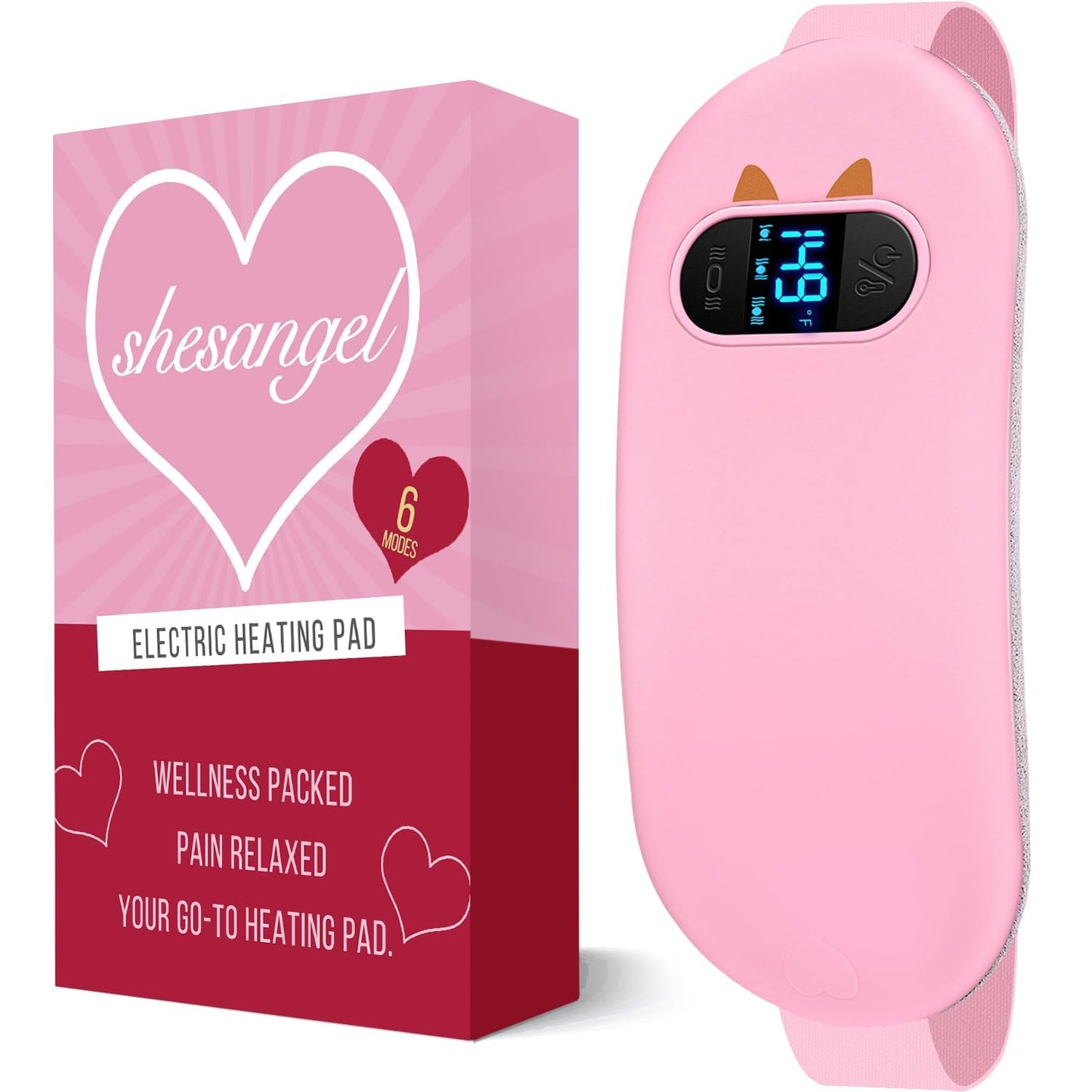 Portable Heating Pad for Period Cramps: Cordless Menstrual Heating Pad with 6 Heat Levels and 6 Massage Modes, 3s Fast Heating Gift for Women and Girl(Pink)