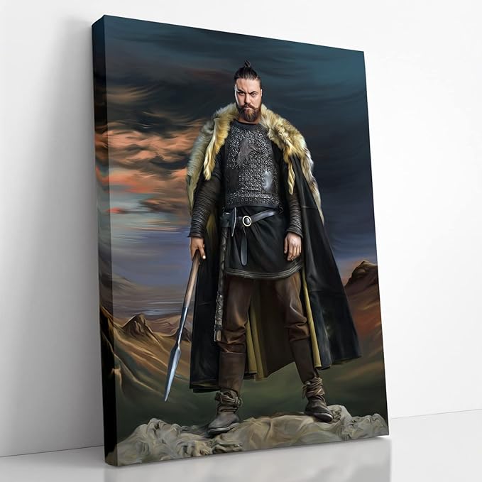 Turn Me Royal Custom Portrait from Photos Personalized Norse Portrait Canvas Wall Art as Unique Birthday Viking Gift for Men Turn Him into Superhero (The King of Vikings 12 x 16)