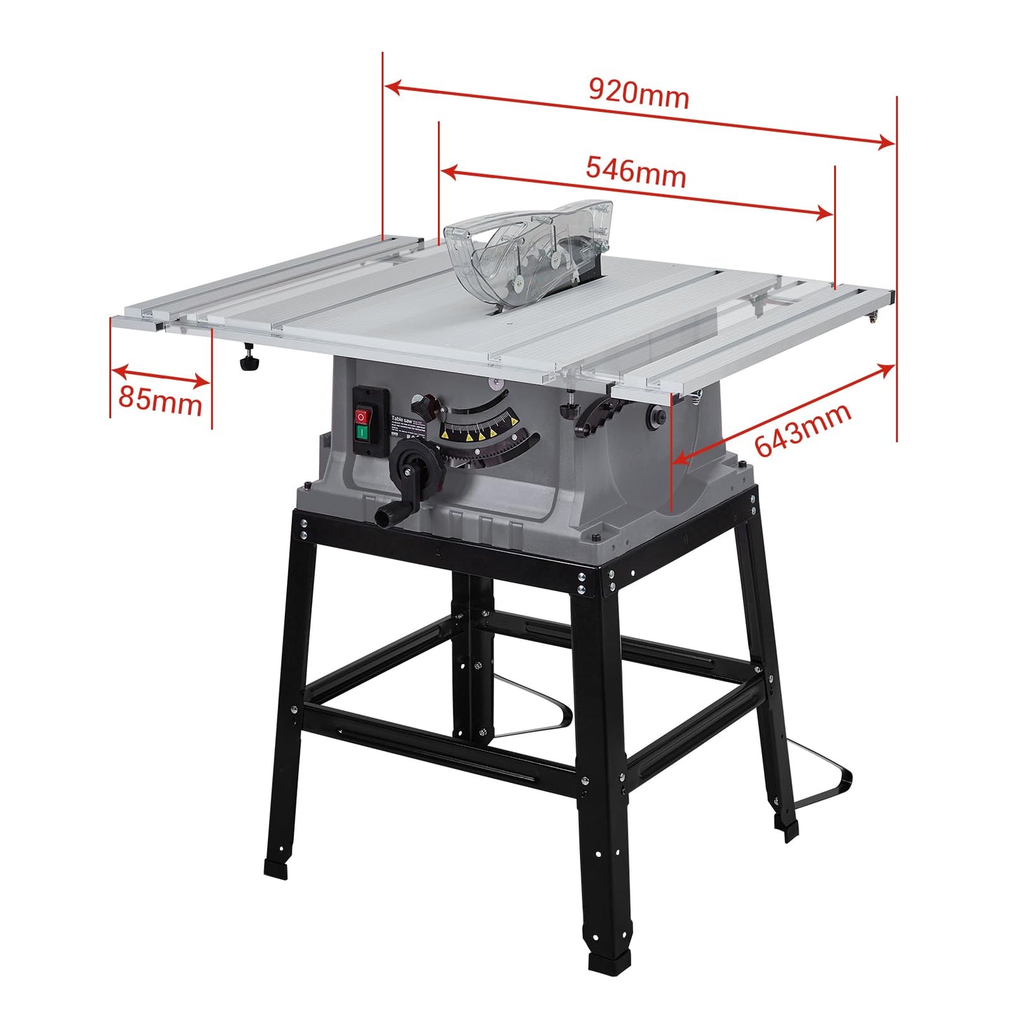 Table Saw, 10 Inch 15A Multifunctional Saw With Stand & Push Stick, 90° Cross Cut & 0-45° Bevel Cut, 5000RPM, Adjustable Blade Height for Woodworking, Grey