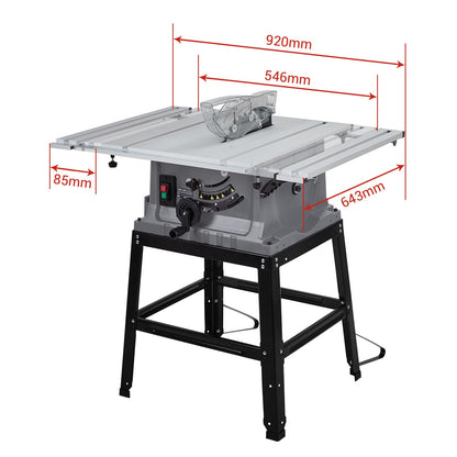Table Saw, 10 Inch 15A Multifunctional Saw With Stand & Push Stick, 90° Cross Cut & 0-45° Bevel Cut, 5000RPM, Adjustable Blade Height for Woodworking, Grey