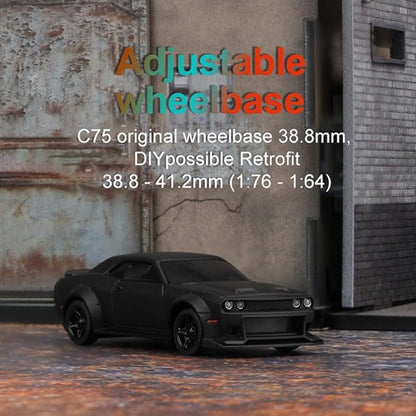 1:76 Turbo Racing Scale RC Sport Car Table Racing Remote Control Mini Model Car Full Proportional RTR Kit Toys (C75-black)