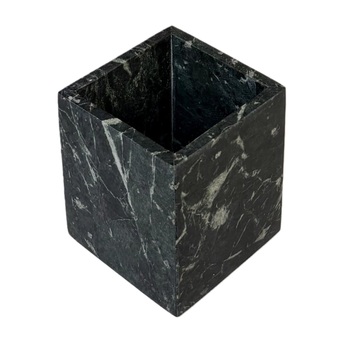 StonePlus Natural Marble Stone Square Storage Container Empty Vessel Holder Cup for Candle/Pens/Sundries items (Dark Flower Green)