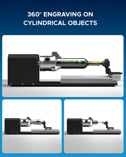 OMTech Rotary Cutter and Engraver Attachment with 3-Jaw Chuck and 2-Phase Stepper Motor for 50W 60W 80W 100W 130W CO2 Laser Engraving Machines Rotary Tool Accessory Kit for Wood and More