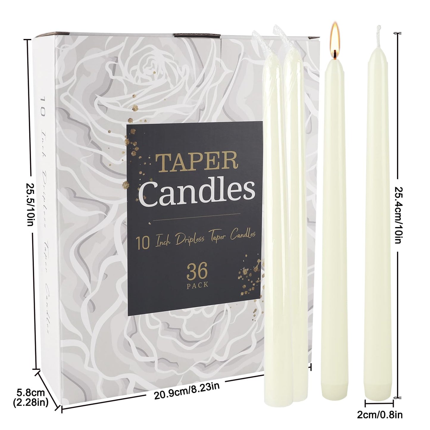Grcdoyvl 36 Pack Ivory 10-Inch Taper Candles - Premium Dripless, Smokeless & Unscented for Wedding Decor, Romantic Dinner, Party & Home - Long Burning Hand-Poured Tall Candles with Clean Finish