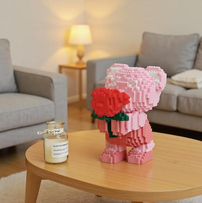 Bridal Bouquet Bear Building Block SetTeddy Building Blocks Bear (1842PCS)Pink Bear Micro Building BlocksGifts Suitable for Adults