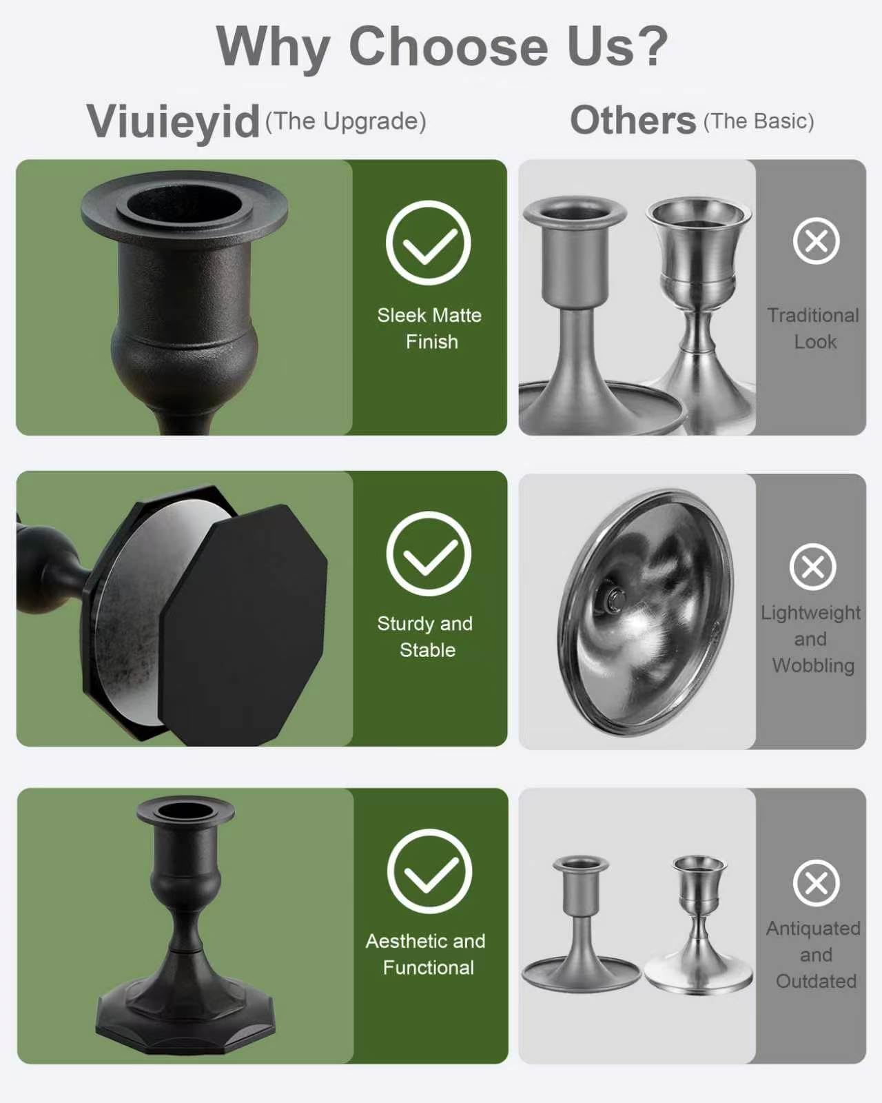 Viuieyid Matte Black Candle Holders Set of 2, Metal Candlestick Holders for Weddings, Dining, Housewarming Taper Candle Holders as Table or Mantel Centerpiece Christmas Candle Stick Holder Decor