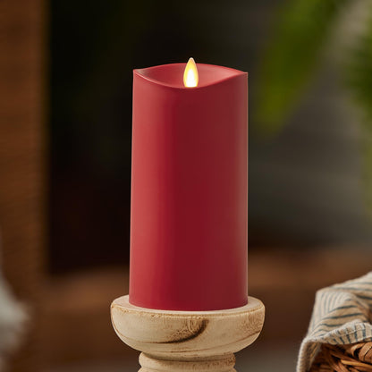 Luminara Outdoor Flameless LED Candle, Cherry Red 3.25" x 7", Moving Flame Pillar Timer Battery Operated Premium Plastic IPX4 Water Resistance