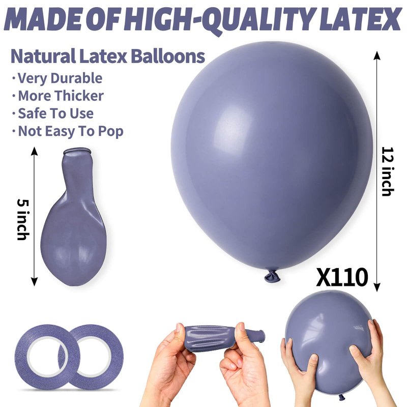 110pcs Dusty Blue Balloon 12 Inch, Blue Latex Balloons for Birthday Party Baby Shower Wedding(with 2 Ribbons).