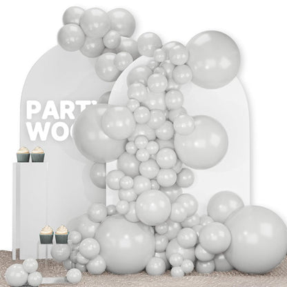 PartyWoo Grey Balloons 140pcs Different Sizes Pack of 18 12 10 5 Inch Light Pastel Pale Gray Latex Balloon Arch Kit Garland for Baby Shower Graduation Wedding Birthday Party Decorations Gray-Y76