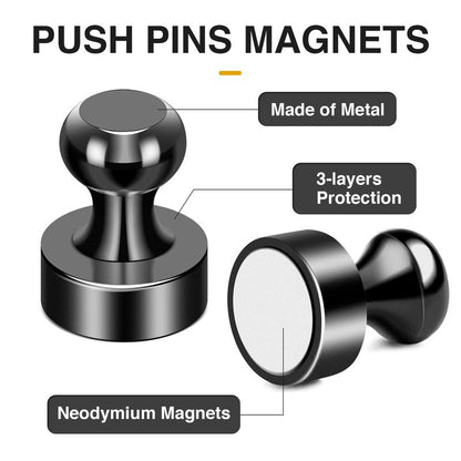 MIKEDE Fridge Magnets for Whiteboard, 15Pcs Strong Magnets for Whiteboard, Black Refrigerator Magnets Neodymium Push Pins for Office, Magnets, at School, Classroom, Kitchen