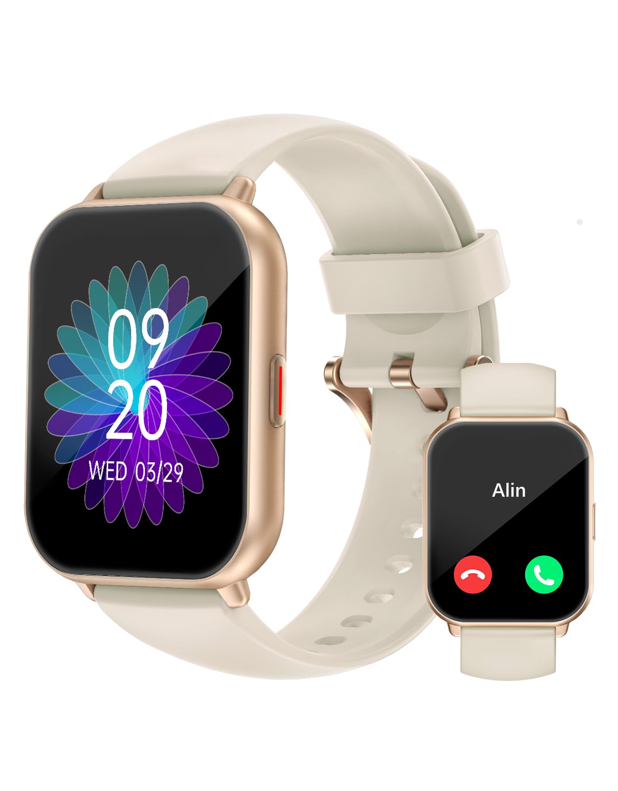 RUIMEN Smart Watches for Women Men (Answer/Make Calls, 2 Bands Included), 1.8" Smartwatch for iOS/Android Phones, Fitness Tracker Heart Rate/Sleep Monitor Digital Watch Waterproof Milky White