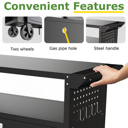 Eltean Grill Table,Outdoor Grill Cart with Storage,Outdoor Kitchen Island with Wheels,Foldable Tabletop for Prep,Patio BBQ(Metal)