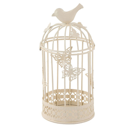 Kikumi Decorative Metal Candlestick for Table Centerpiece, 9.1 X 3.9 Inch Hollow Cage Shape Candlestick Bird Decoration Candlestick for Home Decoration (White)