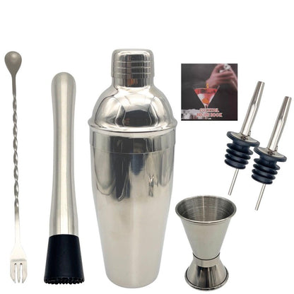 7-Piece Cocktail Shaker Set, Bartender Kit, Home Bar Accessories, Mixing Spoon, Measuring Jigger, Pour Spout, Muddler ，23oz Shaker with Built-in Bartender Strainer，Stainless Steel Bar Set